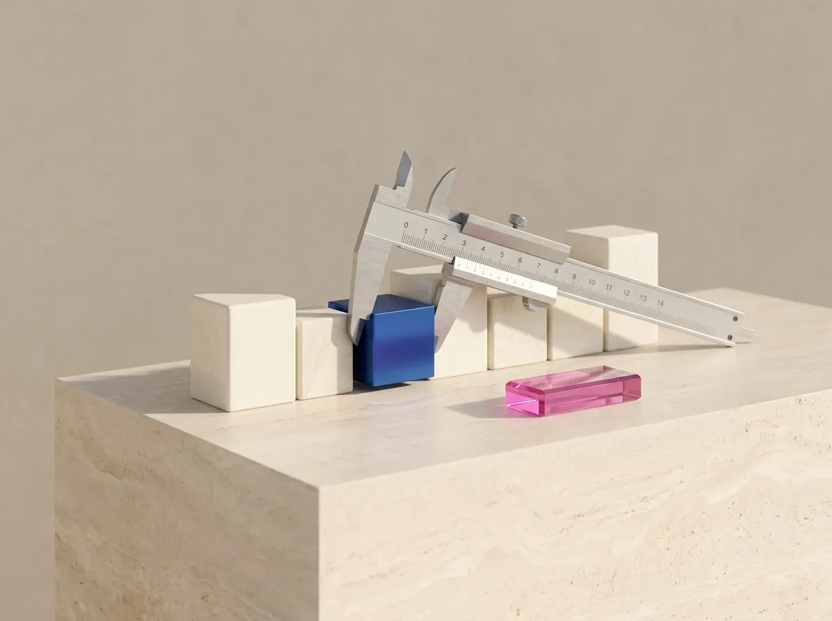 A precision caliper measuring one block in a row of blocks of different heights