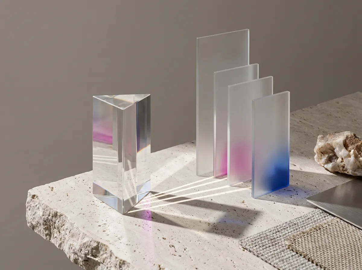 A glass prism directing light through translucent panels