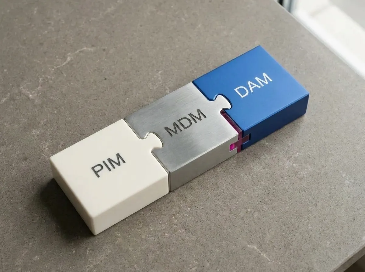 Interlocking sculptural modules labeled PIM, MDM and DAM